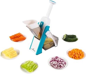 ONCE FOR ALL Safe Mandoline Slicer 5 in 1 Vegetable Cutter, Strips Julienne Dicer Adjustable Thickness 0.1-8 mm for Kitench Fast Meal Prep (Blue)