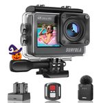 Surfola Action Camera SF530 4K 60fps, WIFI 24MP 131ft Waterproof Camera, Underwater Camera for Snorkeling, Dual Screen Vlogging Camera with EIS, Wireless Mic, Remote Control, 2 Chargeable Batteries