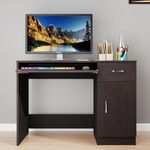 VIKI Engineered Wood Computer Table, Study Table, Desks with Drawer, Door Storage, Keyboard Tray for Adults/Students, Office Home | KHONSA | Dark Wenge, 100W x 75H x 40D | 1 Year Warranty