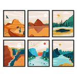 Haus and Hues Vintage National Park Posters - Set of 6 National Parks Art Prints, Nature Wall Art and Mountain Print Set, Abstract Prints of Mountain Wall Art (8x10, Framed Black)