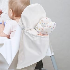 Blublu Park High Chair Back Pocket, Chairs Bag Compatible with Ikea High Chair with Wipeable Waterproof Material, One Large Storage Pouch with Internal Zipper Pocket for Baby (White)