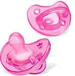 Chicco PhysioForma 100% Soft Silicone One Piece Pacifier for Babies 0-6 Months, Pink, Orthodontic Nipple, BPA-Free, 2-count in Sterilizing Case