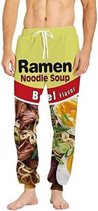 Keasmto 3D Ramen Chicken Noodle Soup Beef Pant Food Funny Trousers Men Women Cotton Novelty Pants, Beef Pants, Medium