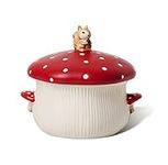 RESVUGA Large Soup Bowl, Double Mushroom Handle & Mushroom Lid - Safety Matt Ceramics 1000ML Noodles Bowls, Use for Stew, Salad, Porridge & More.