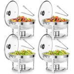 WILPREP Chafing Dish Buffet Set, 4 Pack 5.5L Round Chafers for Catering with Glass Lid & Lid Holder Water Food Pan, Stainless Steel Food Warmers