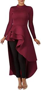 Lrady Womens Casual Shirt Dress High Low Ruffle Blouse Asymmetrical Peplum Tops Long Tunic Dresses, Wine Red, 4X-Large