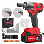 Cordless Impact Wrench,1/2" Brushless Power Impact Gun,2500RPM Electric Wrench, Max Torque 550N.m with 4 Sockets, 12PCS Screwdriver Bits, 4.0Ah Battery & Carry Box for Car Home