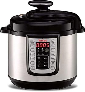 Tefal Fast&Delicious CY505E10 - Olla de acero inoxidable con 25 programas de cocción a presión rápida, tecnología de presión segura, 6 L, 6 personas, pantalla de control en inglés, color negro