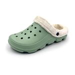 ACANS Winter Fluffy Clog Fur Lining Garden Shoes Warm Furry Indoor Lined House Fuzzy Fleece Ferry AC1519 OliveGreen Size 9.5 Women/8.5 Men