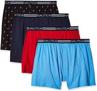 Nautica Men's Classic Cotton Loose Knit Boxer, Peacoat/Aero Blue/Nautica Red/Sails Black- 4 Pack, Small