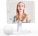 FASCINATE Rechargeable Large Makeup Mirror with Lights, 45 LED Touch Screen Kitchen Lamps with 10x Magnification Adjustable 360° Rotation with Batteries for Cosmetics Mirror Magnifier (White)