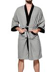 Haseil Men's Turkish Cotton Bathrobe Waffle Kimono Terry Cloth Hotel Spa Robes, Grey, Large