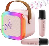 Portable Karaoke Machine for Family,Mini Karaoke Machine with 2 Wireless Microphones,Bluetooth Karaoke Speaker Set with LED Disco Lights for Home Party,Birthday Gifts for Girls Boys Pink