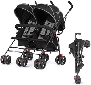 Dream On Me Volgo Twin Umbrella Stroller in Black, Lightweight Double Stroller for Infant & Toddler, Compact Easy Fold, Large Storage Basket, Large and Adjustable Canopy