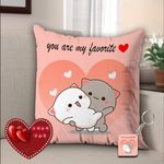 AWANI TRENDS Peach and Goma Mochi Cat Pillow Cushion, Gifts for Girlfriend, Wife,Husband,Boyfriend, Pillow for Couple | Peach Goma 12x12 Pillow, Keychain and Card