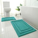 HOMEIDEAS Bathroom Rugs Sets 2 Piece, Super Soft and Absorbent Non Slip Microfiber Machine Washable Bath Mat Set (20" x 32" + 16" x 24", Teal)