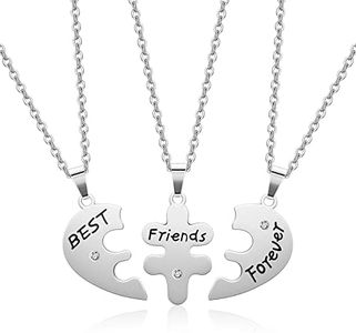 PiercingJak Best Friend Necklaces for 3 Girls BFF Best Friends Forever Necklace Puzzle Heart Matching Friendship Necklaces for Teen Girls Women Best Friend Birthday Gift, Medium, Stainless Steel