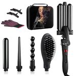 5 in 1 Curling Wand Set, WeChip Curling Iron Set 1 1/4", Interchangeable Hair Curler, Temperature Control 1" 3 Barrel Curling Iron, 1" Bubble Curling Wand, Tapered Curling Wand 1", Straightener Brush