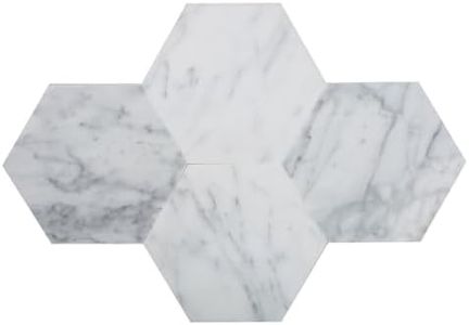 Peel & Stick Backsplash Wall Tile. 10 White Hexagon Real Carrara Marble 10.25" X 9" Self-Adhesive Sheets, 6.4 Sqft/Box. Strong, Removable Tile for Kitchens, Bathrooms, Vanity, Fireplace Decor