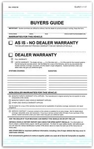 2 Part Dealer Buyers Guide Form, English Format - As is - No Dealer Warranty/Dealer Warranty (50)