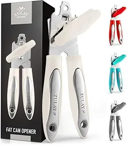 Zulay Kitchen Can Opener Handheld - Durable Manual Can Opener Smooth Edge Cut Stainless Steel Blades - Heavy-Duty Can Opener Manual with Comfortable Grip Handle and Large Turn Knob (White)