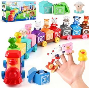 Toddler Toys Farm Animal Train for 1 2 3 Years Old, Counting Matching Sorting Montessori Learning Toy with 10 Finger Puppets, 10 Number Barns for Baby Boys Girls, Educational Christmas Birthday Gift