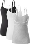 Orrpally Women Cotton Camisole Shelf Bra Cami Tank Tops Adjustable Spaghetti Strap Tank Top 3-Pack Black/White/Gray M