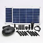 Powerful Twin Panel Solar Powered Fountain Pump Kit. NO Battery Included Requires Sun to Run. Complete kit with Three Fountain Patterns Included. USA Based Support (SF70 70W Max 898 GPH