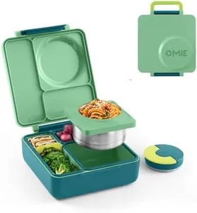 OmieBox Bento Box for Kids - Insulated Lunch Box with Leak Proof Thermos Food Jar - 3 Compartments, Two Temperature Zones - (Meadow) (Single) (Packaging May Vary)