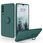 SouliGo Huawei P30 Case Silicone Soft Gel Rubber Cover, 360° Ring Holder Kickstand for Magnetic Car Mount Anti-Scratch Slim Protective Shockproof Case for Huawei P30 - Midnight Green