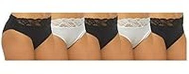 JMC Trading Company NEW 5 PACK LADIES LACE HIGH LEG BRIEFS WITH COTTON STRETCH (10, BLACK WHITE)