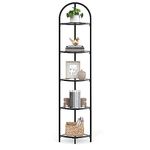 VASAGLE 5-Tier Corner Shelf Stand, Corner Bookshelf, Bathroom Organizer, Plant Stand, Tempered Glass, Classic Black ULGT810B61