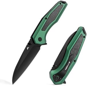 FLISSA Folding Pocket Knife, EDC Knife with SANDVIK 14C28N Steel Blade,Shredded Carbon Fiber Aluminium Combined Handle, Pocket Clip and Thumb Stud for Camping Hiking Outdoor(Green)