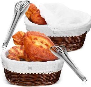 Ziliny 2 Pcs Bread Baskets for Serving with Cloth 2 Size Wicker Baskets with 2 Removable Liners 2 Lids Removable Covers and 2 Kitchen Serving Tongs for Kitchen Sourdough Bread Pantry(Coffee)
