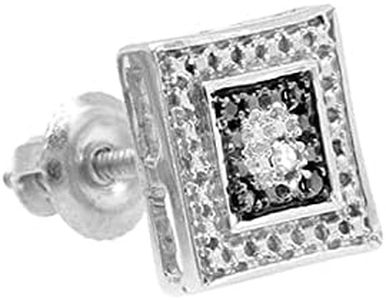 Dazzlingrock Collection 0.03 Carat Round Black & White Diamond 8mm Square Micro Pave Hip Hop Stud Earring (1Pc Only) in 925 Sterling Silver,Screw Back, Unisex Design Ladies, Mens Real Diamond Earrings