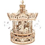 ROKR 3D Wooden Puzzle Carousel Music Box - 336pcs Spinning Merry-go-round Musical Model Kit, Exquisite Toys Gifts for Teens/Adults/Family