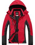 GEMYSE Women's Mountain Waterproof Ski Jacket Windproof Fleece Outdoor Winter Coat with Hood (Red Grey,XL)