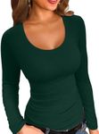 VICHYIE Womens Long Sleeve Shirts Scoop Neck Fitted Ribbed Fall Tops Green M