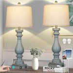 Cinkeda 29" Tall Table Lamp for Living Room Set of 2,Coastal Bedside Nightstand Lamps with USB C+A Ports & AC Outlet,3-Way Dimmable Touch Control Retro Blue Desk Lamp for Bedroom,Retro Blue