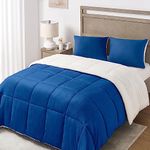 Basic Beyond Queen Comforter Set - Luxury Fleece Sherpa Comforter Sets for Queen Bed, Soft and Warm Queen Size Bedding Comforter Set for Winter, Royal Blue, 88"x88"