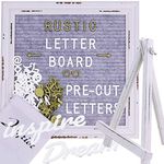 Rustic Grey Message Board 25.4 cm x 25.4 cm with Stand Easel + 748 Pre-Cut Letters + 11 Cursive Words Shabby Chic Farmhouse Wood Frame Changeable Felt Letter Board with Letters Office Business Sign