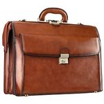 Banuce Vintage Leather Briefcase for Men with Lock 15.6 Inch Laptop Business Bags Lawyer Attorney Litigator Work Bag Doctor Bag Brown