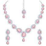 Atasi International Pink Color Crystals Silver Plated Kundan Necklace Jewellery Set with Earrings and Maang Tikka for Party, Wedding, Engagement (MNP1784)