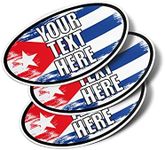 Personalized Cuba Oval Vinyl Bumper Stickers (3 Pack) (6" - Cuban Flag- Custom Text)