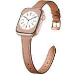 Charlam Compatible with Apple Watch Strap 40mm 41mm 38mm 42mm 44mm 45mm Women, Top Grain Leather Apple Watch Band Slim Wristband for iWatch SE, iWatch Series 9 8 7 6 5 4 3 2 1, Brown