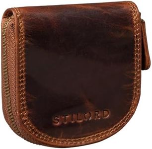STILORD 'Cash' Mini Billetera Hombre Piel Estuche de Llaves de Cuero Vintage Organizador Monedero Pequeña con Cremallera Slim Wallet, Color:Kara - Cognac