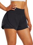 BALEAF Women's Workout Running Shorts 2 in 1 Spandex High Waisted 3" Athletic Shorts with Liner Pockets Black S