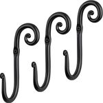 RTZEN Wall Mount J Hook - Wrought Iron Decorative Wall Hooks for Hanging - Handcrafted Classic Wall Mounted Black Coat Hooks - Farmhouse Towel Hooks Robe Hooks or Hat Hooks - 3 Pack