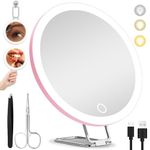 20X Magnifying Mirror with Light, 6'' Makeup Magnifying Mirror with 3 Color Lights Dimming 20x Makeup Mirror with Magnification, Lighted Travel Magnifying Mirror, 3 Suction Cups, 360° Adjustable Stand