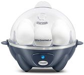 Elite Gourmet EGC710BG Rapid Egg Cooker, 7 Easy-To-Peel, Hard, Medium, Soft Boiled Eggs, Poacher, Omelet Maker, Auto Shut-Off, Alarm, 16-Recipe Booklet, BPA-Free, Slate Blue